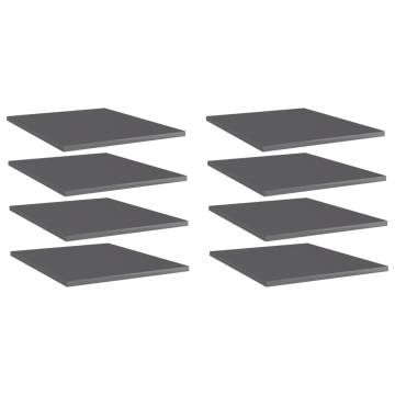 High Gloss Grey Bookshelf Boards - 8 pcs | HipoMarket