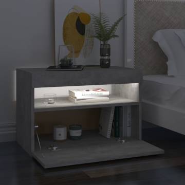 Stylish Bedside Cabinet & LED Lights - 2 pcs Concrete Grey