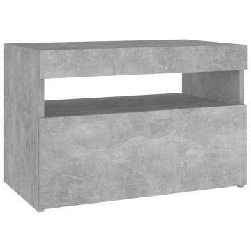 Stylish Bedside Cabinet & LED Lights - 2 pcs Concrete Grey