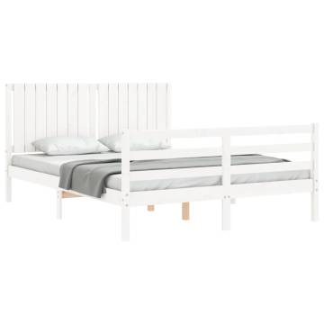 White King Size Bed Frame with Headboard | Solid Wood