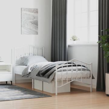 Elegant Metal Bed Frame with Headboard - White 80x200 cm