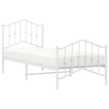 Elegant Metal Bed Frame with Headboard - White 80x200 cm