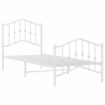 Elegant Metal Bed Frame with Headboard - White 80x200 cm