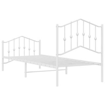 Elegant Metal Bed Frame with Headboard - White 80x200 cm