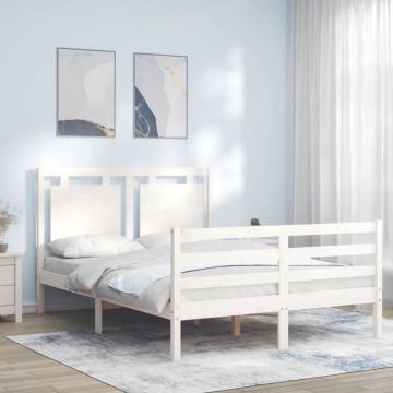 Bed Frame with Headboard - White Small Double Solid Wood