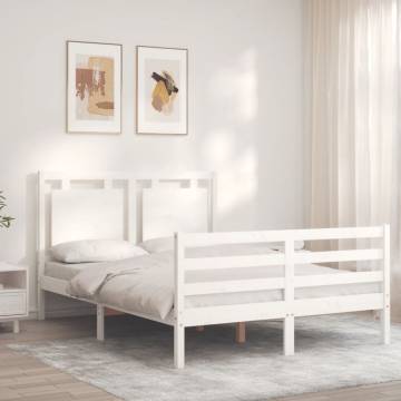 Bed Frame with Headboard - White Small Double Solid Wood