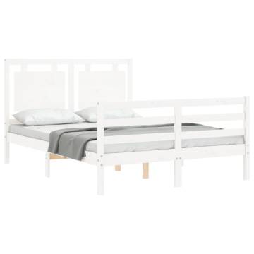 Bed Frame with Headboard - White Small Double Solid Wood