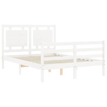 Bed Frame with Headboard - White Small Double Solid Wood