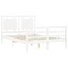 Bed Frame with Headboard - White Small Double Solid Wood