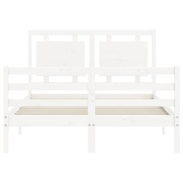 Bed Frame with Headboard - White Small Double Solid Wood