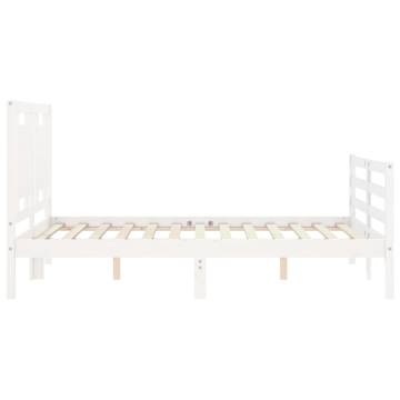 Bed Frame with Headboard - White Small Double Solid Wood