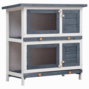 Outdoor Rabbit Hutch with 4 Doors in Grey Wood - Spacious & Safe