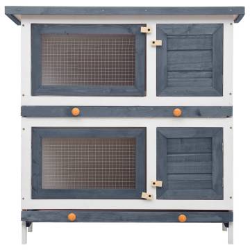 Outdoor Rabbit Hutch with 4 Doors in Grey Wood - Spacious & Safe