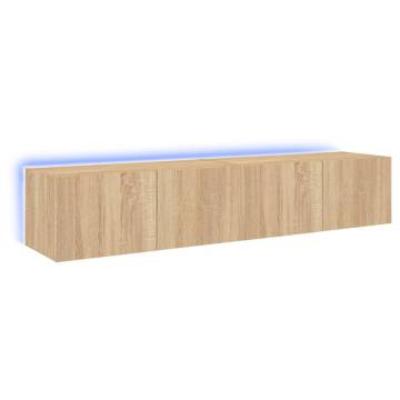 Stylish TV Wall Cabinets with LED Lights - Sonoma Oak