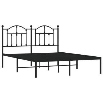 Metal Bed Frame with Headboard Black 140x190 cm - Stylish & Sturdy