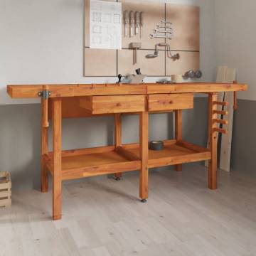 Workbench with Drawers & Vices - Solid Wood Acacia | HipoMarket