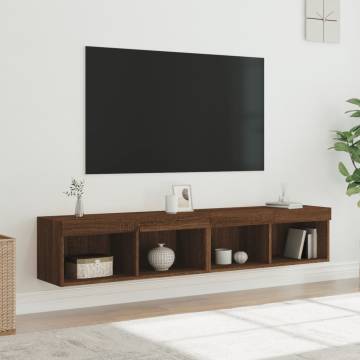 Stylish Brown Oak TV Cabinets with LED Lights - 2 pcs Set