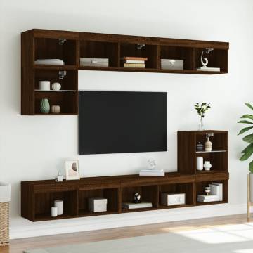 Stylish Brown Oak TV Cabinets with LED Lights - 2 pcs Set