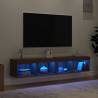 Stylish Brown Oak TV Cabinets with LED Lights - 2 pcs Set