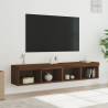 Stylish Brown Oak TV Cabinets with LED Lights - 2 pcs Set