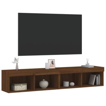 Stylish Brown Oak TV Cabinets with LED Lights - 2 pcs Set