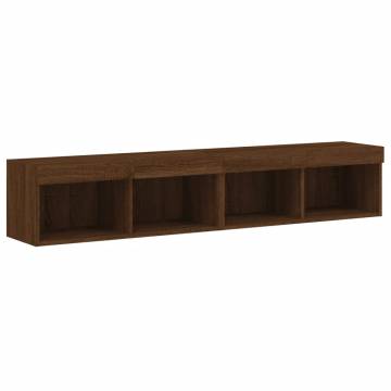 Stylish Brown Oak TV Cabinets with LED Lights - 2 pcs Set