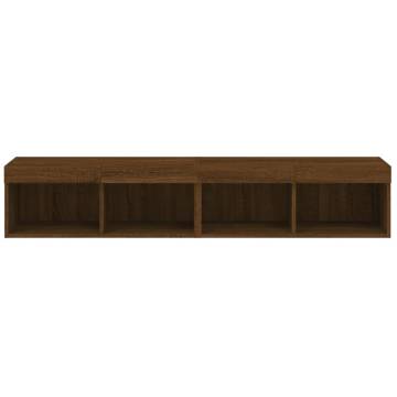 Stylish Brown Oak TV Cabinets with LED Lights - 2 pcs Set