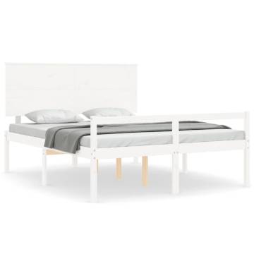 White King Size Bed Frame with Headboard - Solid Pine Wood