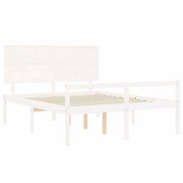 White King Size Bed Frame with Headboard - Solid Pine Wood