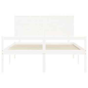 White King Size Bed Frame with Headboard - Solid Pine Wood