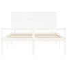 White King Size Bed Frame with Headboard - Solid Pine Wood