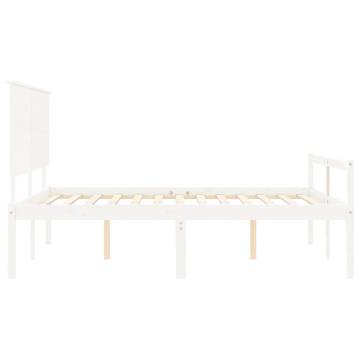 White King Size Bed Frame with Headboard - Solid Pine Wood