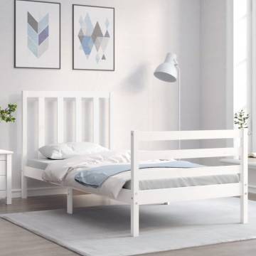 White Single Bed Frame with Headboard - Solid Wood Design