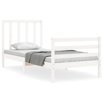 White Single Bed Frame with Headboard - Solid Wood Design