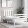 White Single Bed Frame with Headboard - Solid Wood Design