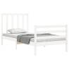 White Single Bed Frame with Headboard - Solid Wood Design