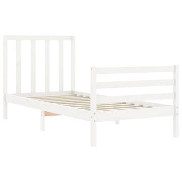 White Single Bed Frame with Headboard - Solid Wood Design