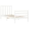 White Single Bed Frame with Headboard - Solid Wood Design