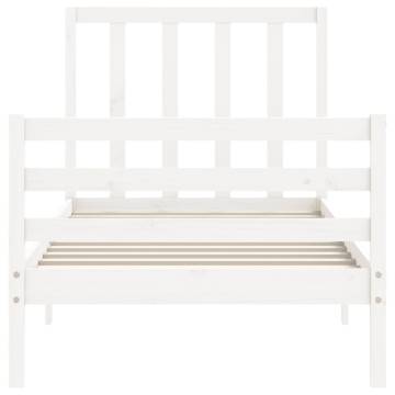 White Single Bed Frame with Headboard - Solid Wood Design