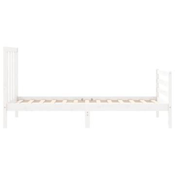 White Single Bed Frame with Headboard - Solid Wood Design