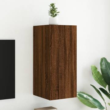 Stylish Brown Oak TV Wall Cabinet with LED Lights | HipoMarket