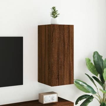 Stylish Brown Oak TV Wall Cabinet with LED Lights | HipoMarket