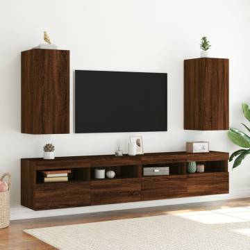 Stylish Brown Oak TV Wall Cabinet with LED Lights | HipoMarket