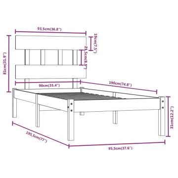 Solid Wood Bed Frame 90x190 cm Single - Timeless Design