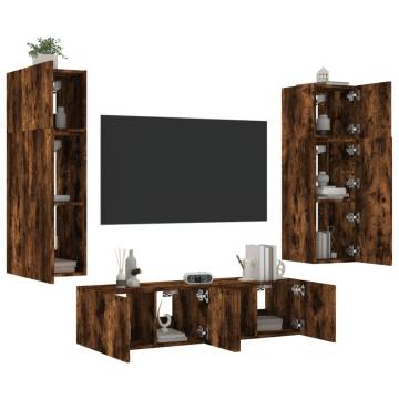 6 Piece LED TV Wall Units in Smoked Oak | Hipomarket