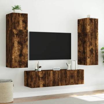 6 Piece LED TV Wall Units in Smoked Oak | Hipomarket