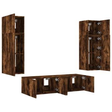 6 Piece LED TV Wall Units in Smoked Oak | Hipomarket