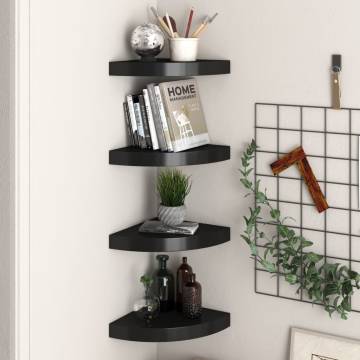 Stylish Floating Corner Shelves - Set of 4 Black | HIPO Market