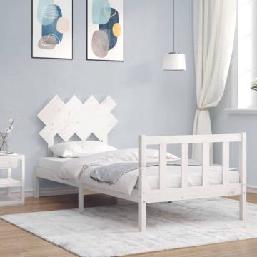 White Solid Wood Bed Frame with Headboard - Single Size