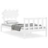 White Solid Wood Bed Frame with Headboard - Single Size